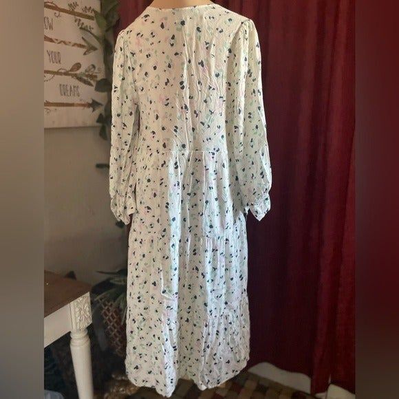 A New Day Cream Long Sleeve V Neck Midi Dress XSmall prairie cottage core NWOT. - Picture 6 of 12
